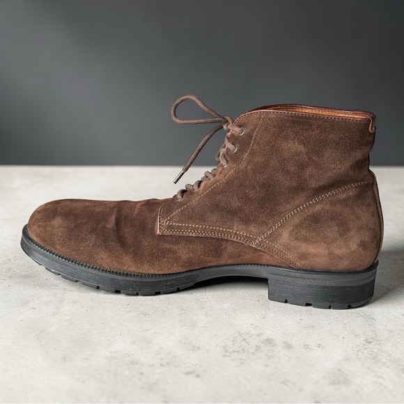 Aquatalia Harvey Brown Suede Plain Toe Work Boot pull up Italy12 men’s
